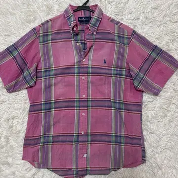 RALPH LAUREN 마드라스 체크 코튼 셔츠 반팔 자수 Size XL