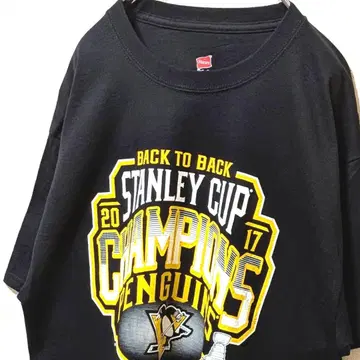 헤인즈 NHL 피츠버그 펭귄 빅 로고 티셔츠 블랙 검정 L 구제 의류