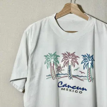 90s 수베니어 티셔츠 멕시코 칸쿤 화이트 싱글 스티치
