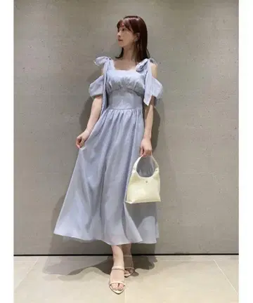 스나이델 리본 숄더 허리 리브 원피스