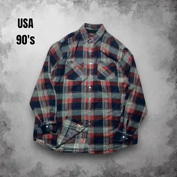 90s Woodland 프린트 플란넬 셔츠 오버 사이즈 프리넬 USA