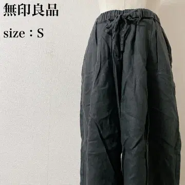 무인양품 린넨 와이드 팬츠 블랙 린넨 100% 넉넉한 릴랙스 이지