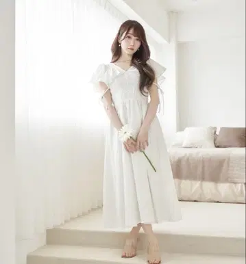 RoseMuse 코튼 레이스 플레어 드레스 화이트