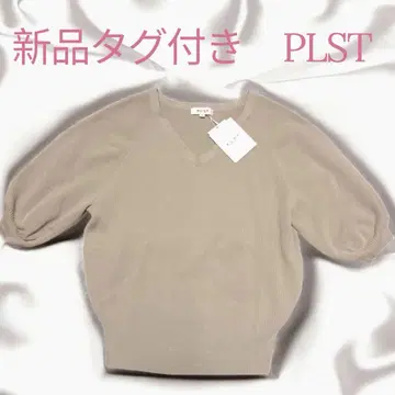 택 포함 새상품 PLST 플라스테 레이온 나일론 V넥 퍼프 슬리브 니트