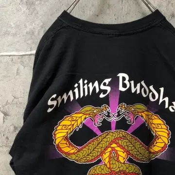 Smiling Buddha 뱀 뱀 USA 수입 백 프린트 티셔츠