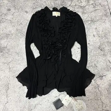 y2k 00s 미사용 다크 코어 주름 가공 가디건 프릴 리본