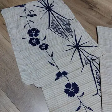 꽃무늬 네이비 유카타 단품 여성용 베이지 격자 무늬