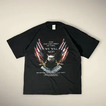 9.11 티셔츠 미국 국기 독수리 이글 프린트 블랙 XL