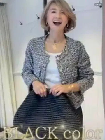 블랙 노카라 트위드 자켓