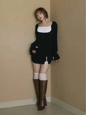 앤드메리 포피 레이스 미니 드레스 블랙