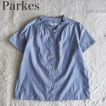 파크스 parkes 새상품급 스트라이프 프릴 디자인 반팔 셔츠 블라우스