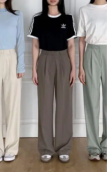 한국 핀턱 와이드 슬랙스 롱 팬츠 브라운 모카 브라운 S