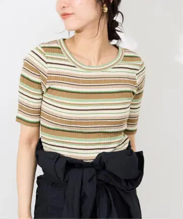 미사용 새상품 SLOBE IENA 랜덤 리브 멀티 보더 TEE