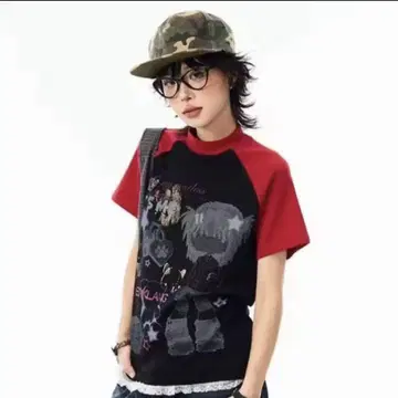 스트릿 캐릭터 프린트 래글런 슬리브 티셔츠 kakiss y2k