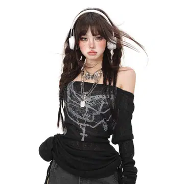 오프숄더 시어 탑 그런지 y2k kakiss