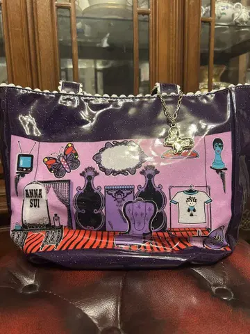 미사용 ANNA SUI 보라색 토트백 수영장 헬스장 취급 설명서 포함