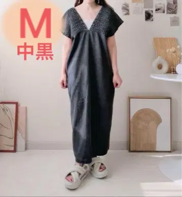 시마무라 데님 셔링 원피스 중검정 M 사이즈 미사용 새상품 택 포함