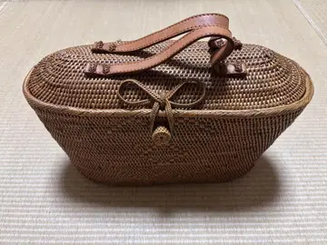 라탄 백 바스켓백 덮개 포함 내부 천 포함