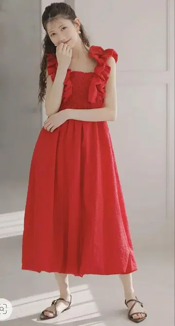 rienda 벌룬 프릴 슬리브 원피스