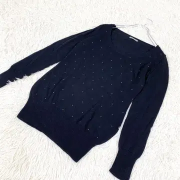BLACK by moussy 도트 무늬 니트 얇은 소재 긴팔 블랙 검정