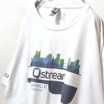 길단 Qstream 로고 티셔츠 화이트 화이트 XL 구제 의류