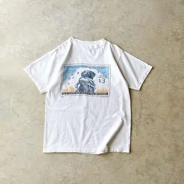 90s USA제 Alore 리트리버 우표 도그 프린트 티셔츠 미국제