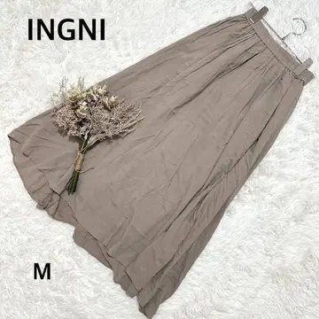 잉그 롱 기장 플레어 스커트 린넨 스커트 마 혼방 A 라인 허리 밴딩 M