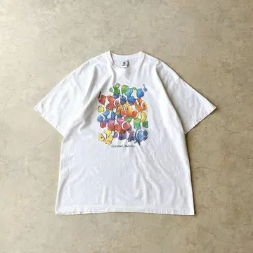 90s 곰노미 물고기 프린트 그래픽 아트 티셔츠 구제 의류 archive