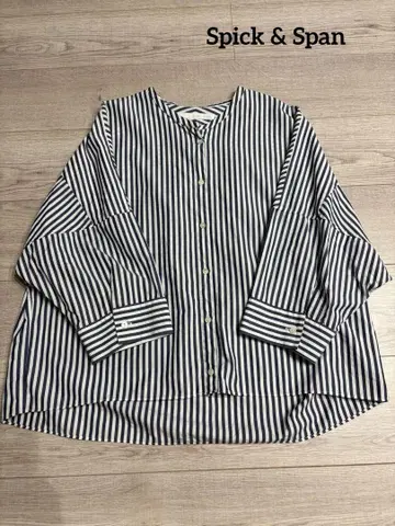 Spick&Span 블루 스트라이프 7부 소매 셔츠 면 100% 일본제