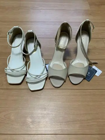 화이트 베이지 샌들 힐 신발 미사용 새상품 택 포함