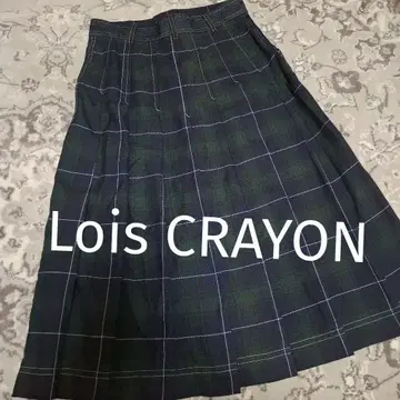 Lois Crayon 데님 절개 체크 플레어 스커트 로이스크레용