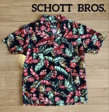 Schott 알로하 셔츠 M 꽃무늬 플라밍고 반팔 패턴 셔츠 여름 리조트