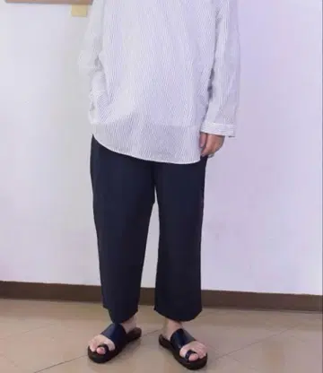 still by hand 면 린넨 와이드 크롭 팬츠 사이즈 46 네이비