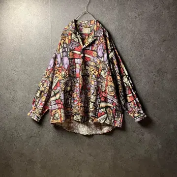 vintage 셔츠 긴팔 셔츠 올 패턴 오픈 카라 컬러풀 구제 의류