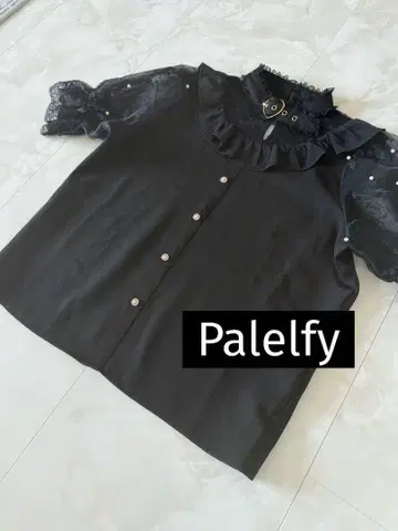 팔 엘프 소매 펄 오간자 블라우스 블랙 Palelfy