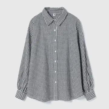 ECO FABRIC 깅엄 체크 루즈 셔츠 블랙 프리 사이즈