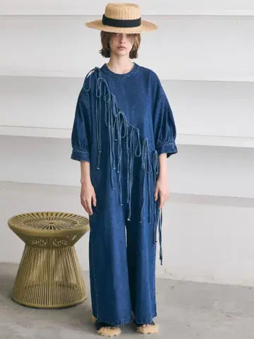PERNA 하프 슬리브 데님 올인원