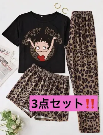 Betty Boop 베티 레오파드 무늬 룸웨어 셋업 3종 세트