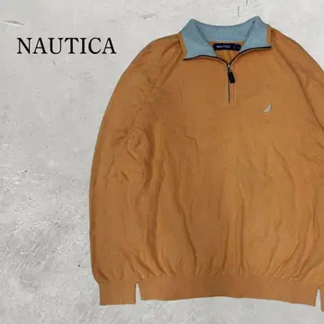 인기 로고] NAUTICA 하프 지퍼 맨투맨 카멜 x 그레이 자수 로고