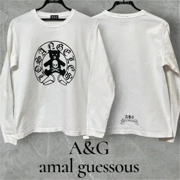 A&G 긴팔 티셔츠 화이트 베어 스컬 블랙 프린트 A&G