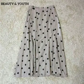 BEAUTY & YOUTH 린넨 도트 플레어 롱 스커트 린넨 100%