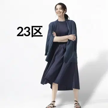 23구 페루 코튼 플레어 원피스 36 네이비 나카무라 안 착용