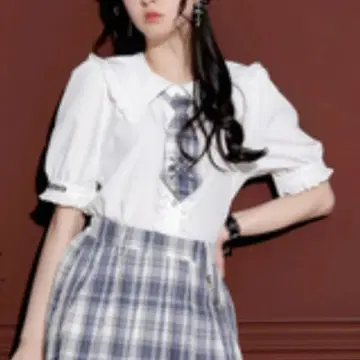 노에미 체크 넥타이 세일러 카라 블라우스 색스