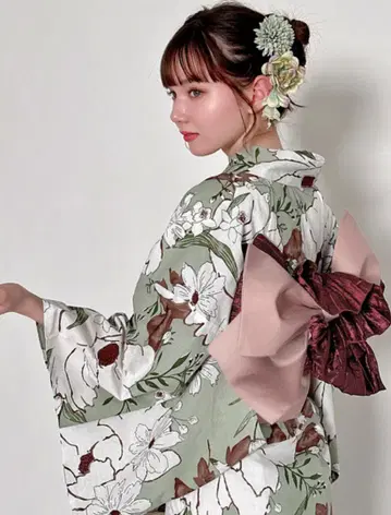 유카타 GRL 수채화 꽃무늬 유카타 그린