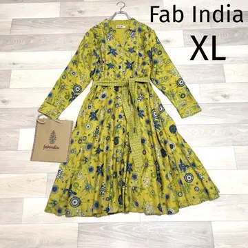 Fabindia 실크 & 면 롱 원피스 XL 블록 프린트 미사용 새상품