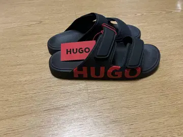 HUGO 블랙 레드 슬라이드 샌들 벨크로