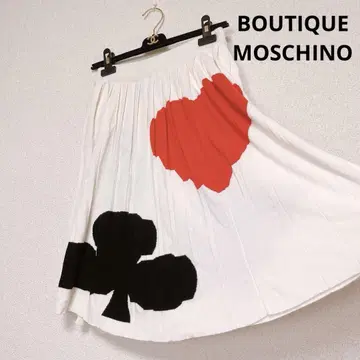 BOUTIQUE MOSCHINO 트럼프 무늬 플리츠 스커트 니트 화이트