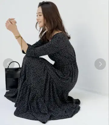 lounge dress 도트 무늬 롱 원피스 블랙