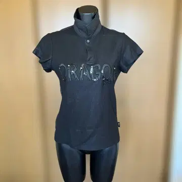 DRAGON 비즈 장식 하이넥 피케 셔츠 블랙