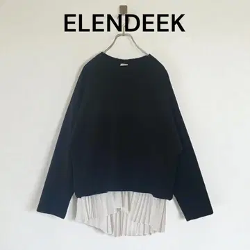 ELENDEEK 엘렌딕 콤비 레이어드 맨투맨 플리츠 블랙